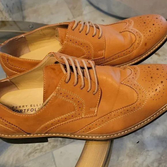 Perry Ellis Tan Leather Derby Shoes Randall Dress Shoe – Perry Ellis main image 3